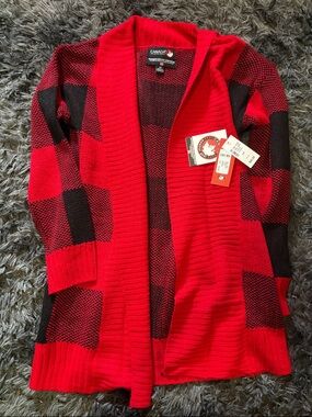 Canada Weather Gear Red & Black Buffalo Check Open Cardigan Sweater